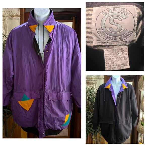 Current Scene Vintage 90s Reversible Windbreaker Jacket | OS Unisex Purple Retro - Picture 1 of 15